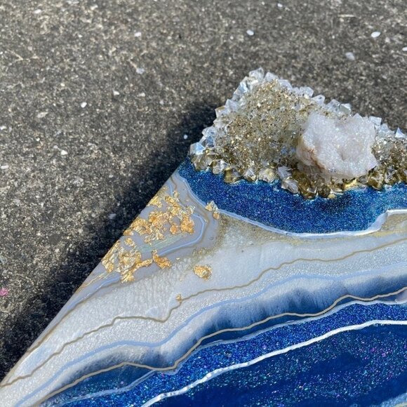 Geode Abstract Resin Art Piece | 24" x 20" Wood Panel | Broken Moroccan Geode - Picture 8 of 11